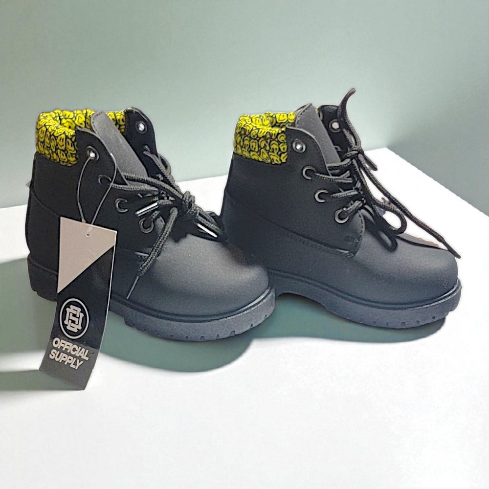 Kids Black and Yellow Emoji Boots